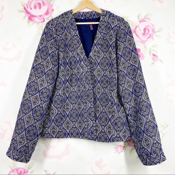long tall sally Jackets & Blazers - Long Tall Sally Boho Printed Blue Jacquard Open Blazer Jacket 18